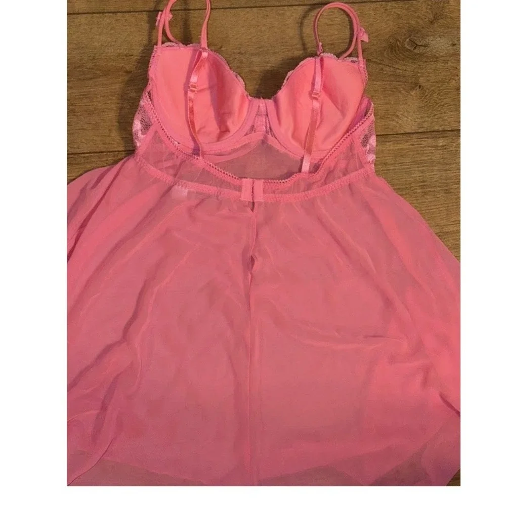 Victorias Secret Pink Lace Underwire Babydoll Chemise Lingerie 34B O0490